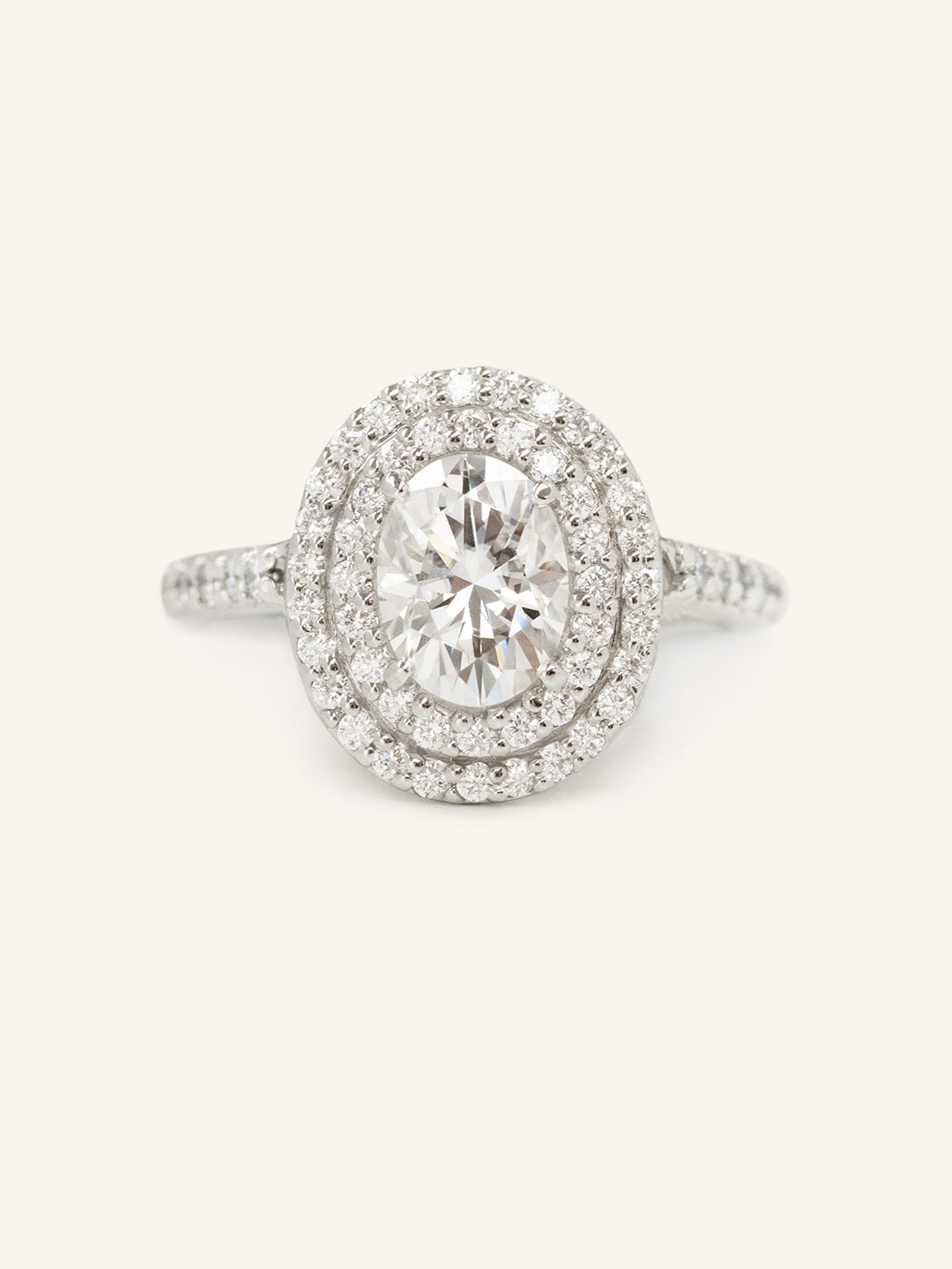 Stunning 1.0 CT Oval  Moissanite Engagement Ring with Double Halo and Pave Design 2
