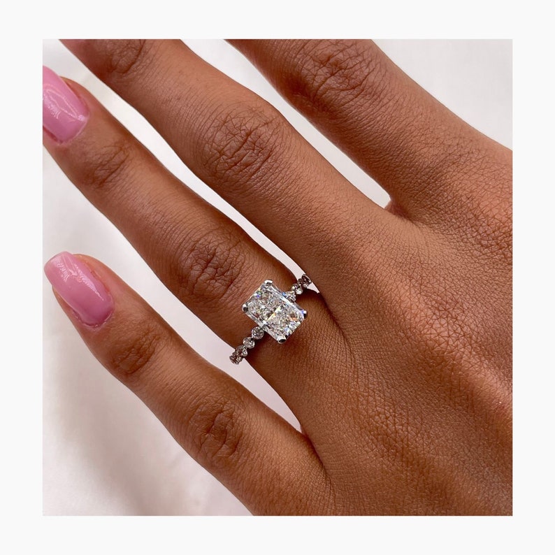 Stunning 3.67 CT Radiant Moissanite Engagement Ring with Pave Design 2