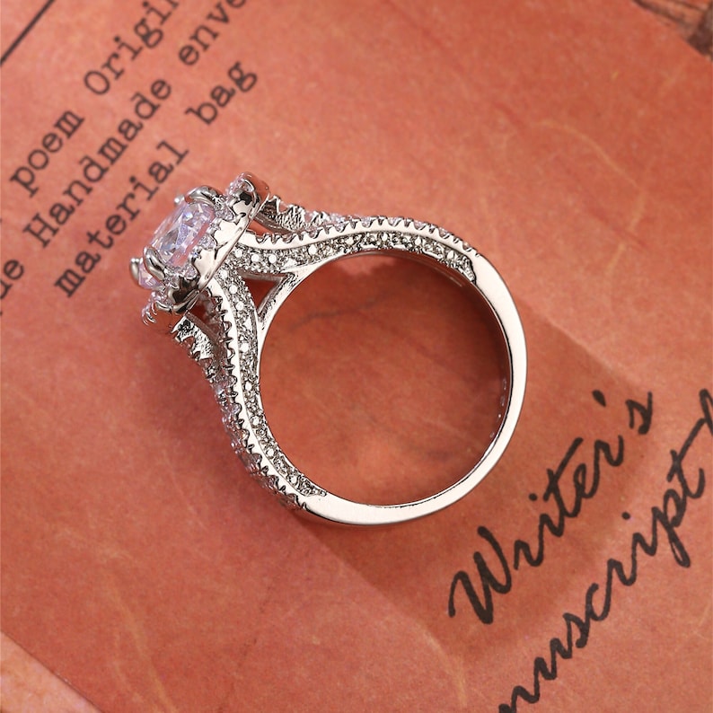Stunning 3.0 CT Round Moissanite Engagement Ring with Triple Shank Pave Design 3