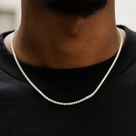 32 CT Round Moissanite Diamond Micro Tennis Silver Necklace For Him 1