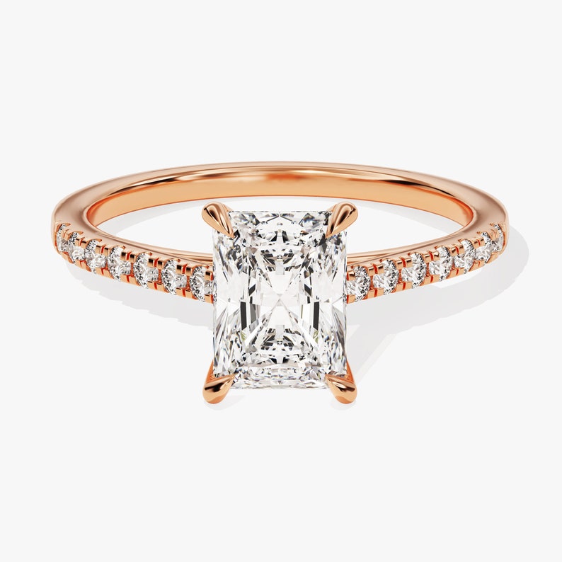 Stunning 1.0-2.0 CT Radiant Moissanite Engagement Ring with Dainty Pave Design 5