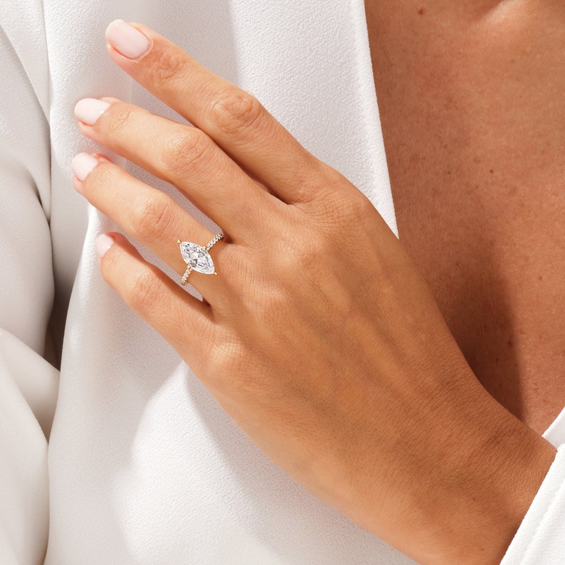 Stunning 1.0-2.0 CT Marquise Moissanite Engagement Ring with Pave Design 6