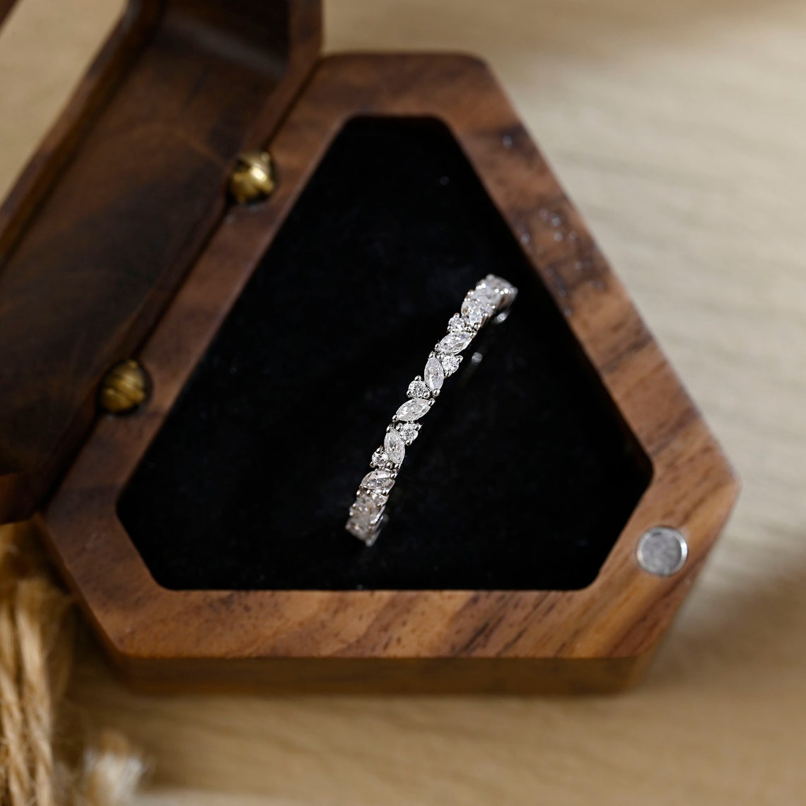 Stunning 0.3 CT Round & Marquise Moissanite Stones Wedding Band 3