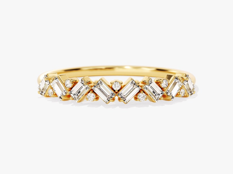 Stunning 0.30 CT Round & Baguette Moissanite Stones Alternative Diamond Wedding Band 1