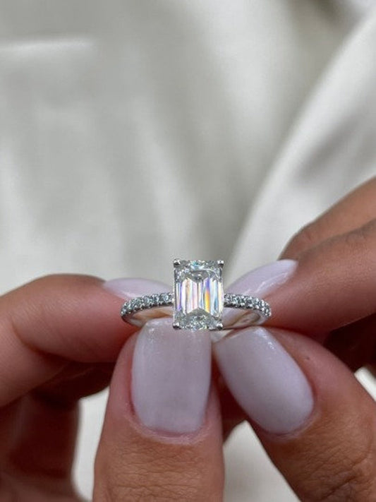 Stunning 2.0 CT Emerald Moissanite Engagement Ring with Pave Design 1