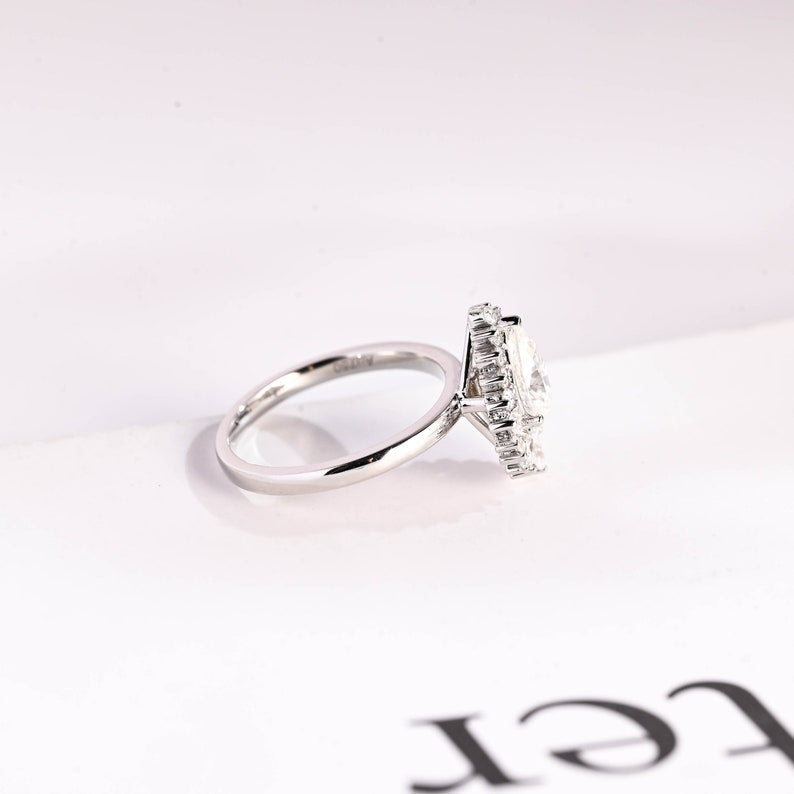 Stunning 1.0 - 2.0 CT Pear Moissanite Engagement Ring with Cluster Design 10