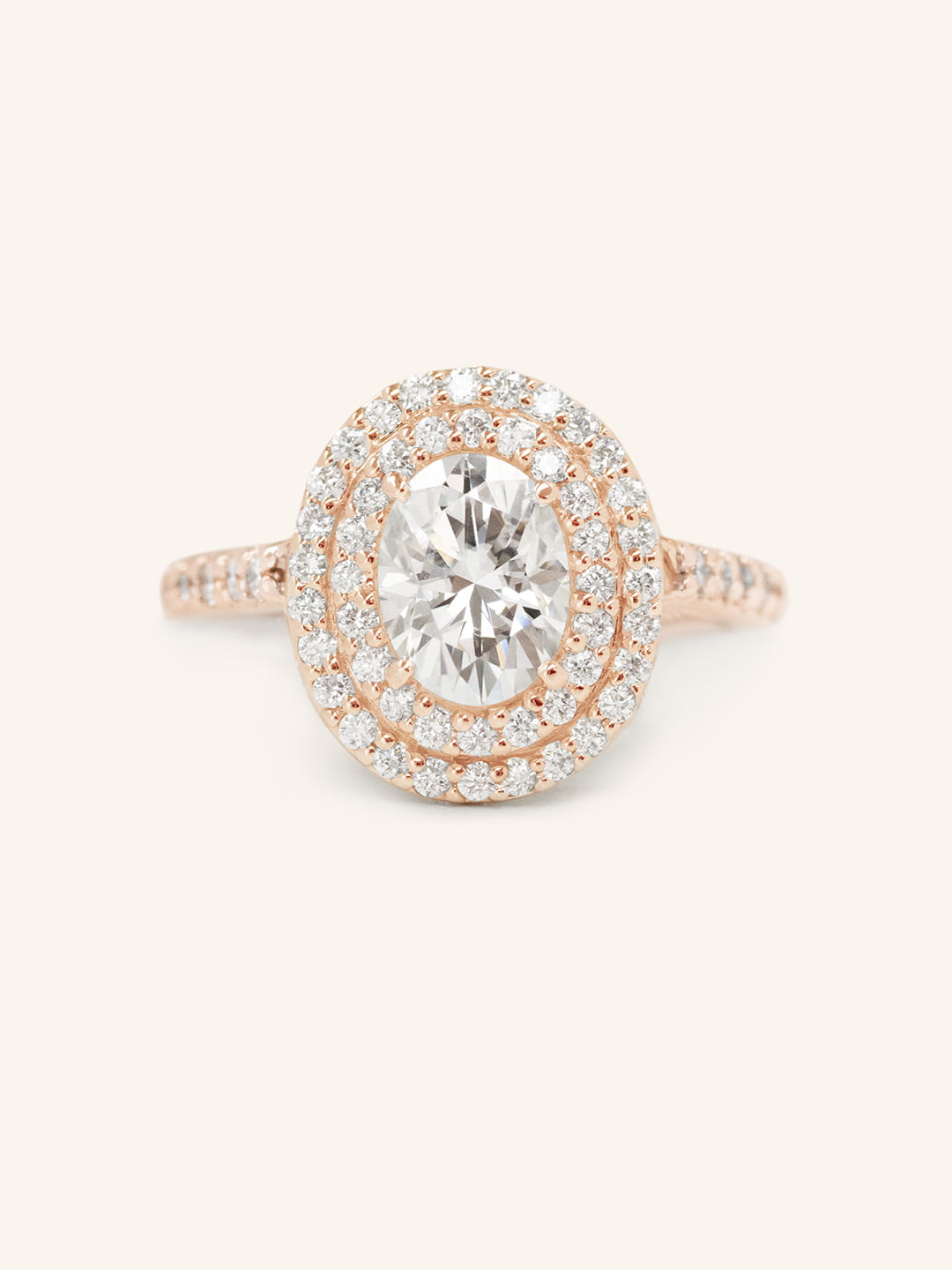Stunning 1.0 CT Oval  Moissanite Engagement Ring with Double Halo and Pave Design 3