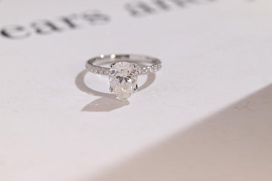 Stunning 1.0 - 2.0 CT Pear Moissanite Engagement Ring with Pave Design 1