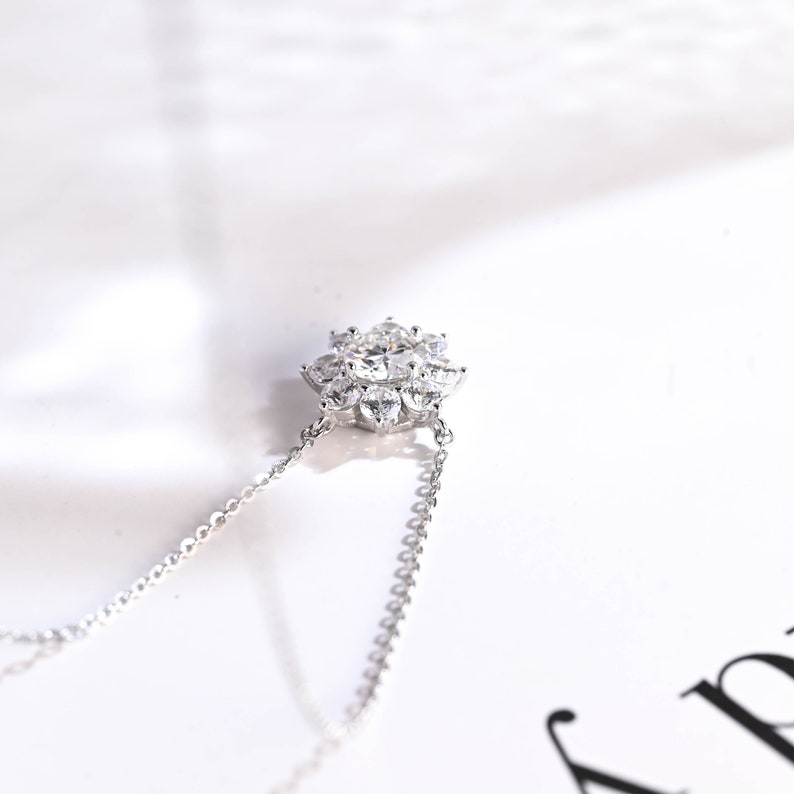 0.50 TCW Round Moissanite Diamond Halo Pendant Necklace in Solid Gold 9