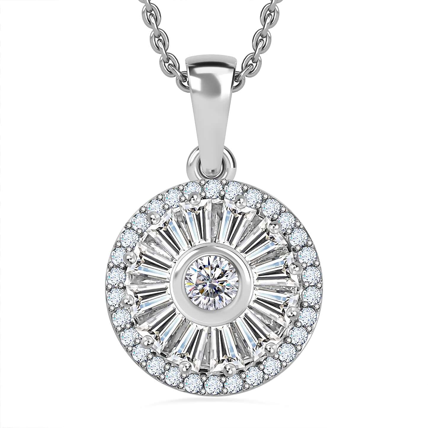 Round Cut Cubic Zirconia in 925 Sterling Silver Necklace 1