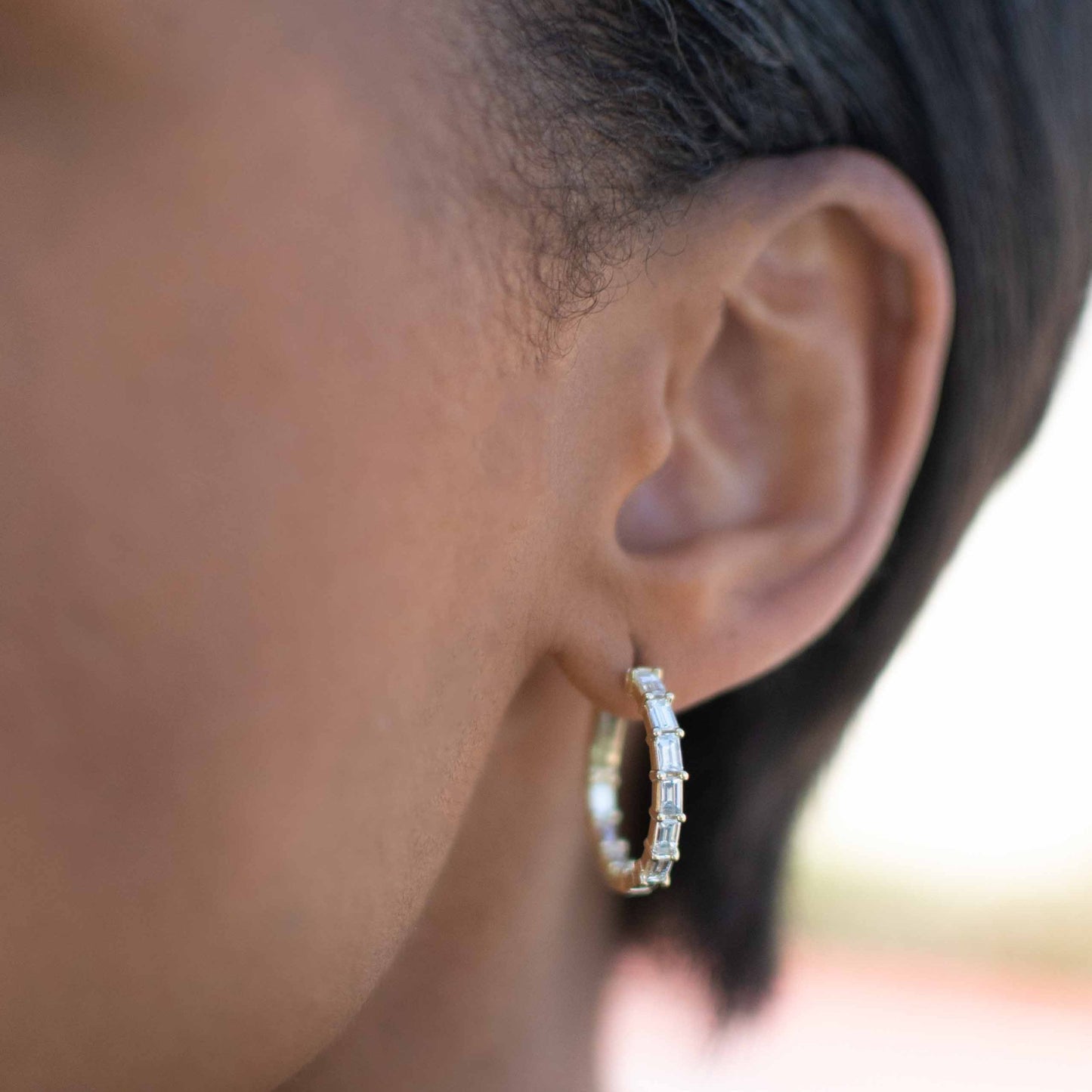 Classic 1.0 TCW Baguette Cut Moissanite Hoops Earrings in Gold 4