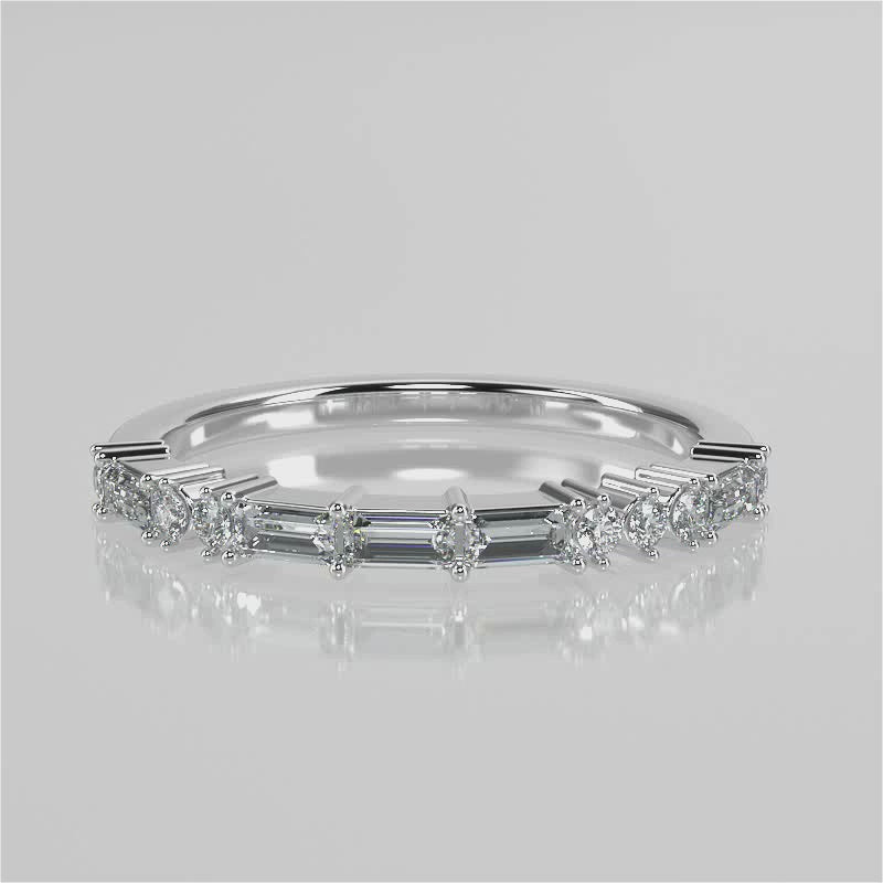 Stunning 0.30 TCW Round & Baguette Moissanite Stones Half Eternity Wedding Band 4