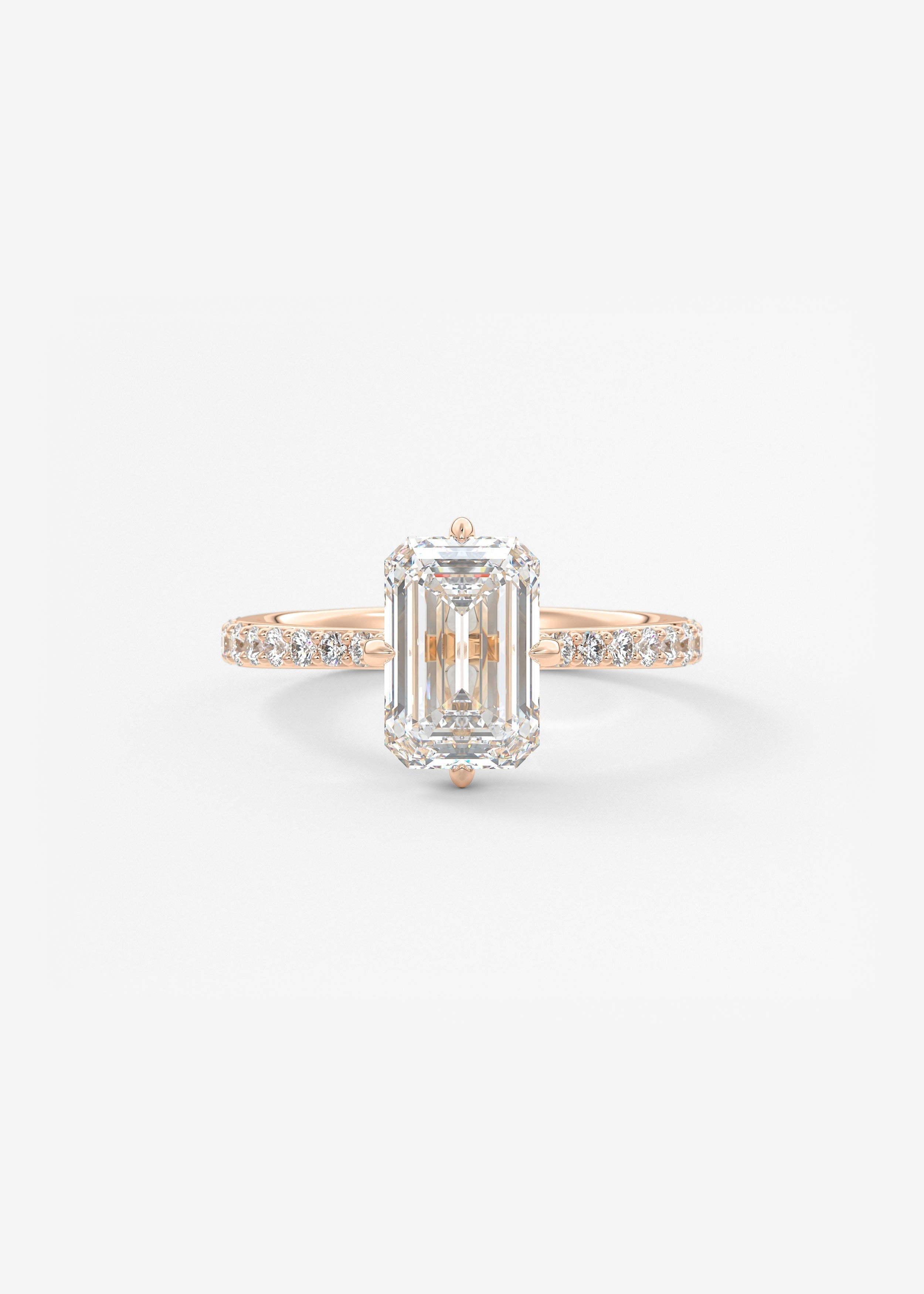 Emerald Hidden Halo Pave Lab Grown Diamond Engagement Ring