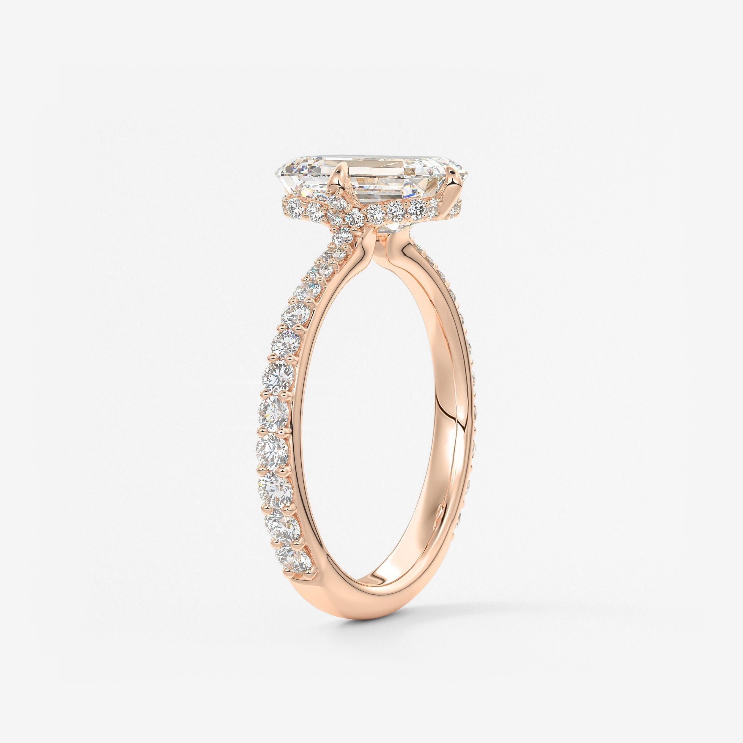 Emerald Hidden Halo Pave Lab Grown Diamond Engagement Ring