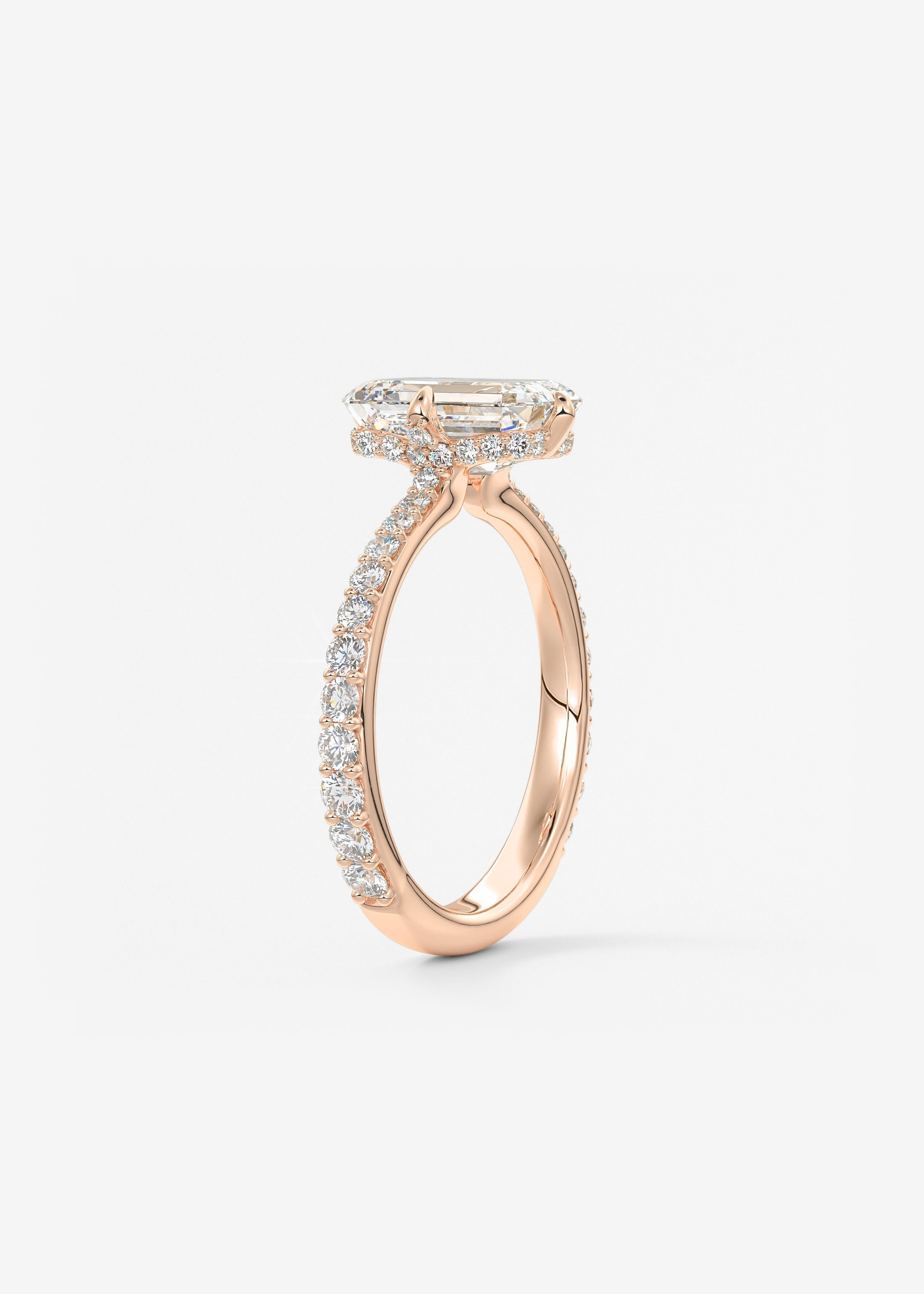 Emerald Hidden Halo Pave Lab Grown Diamond Engagement Ring