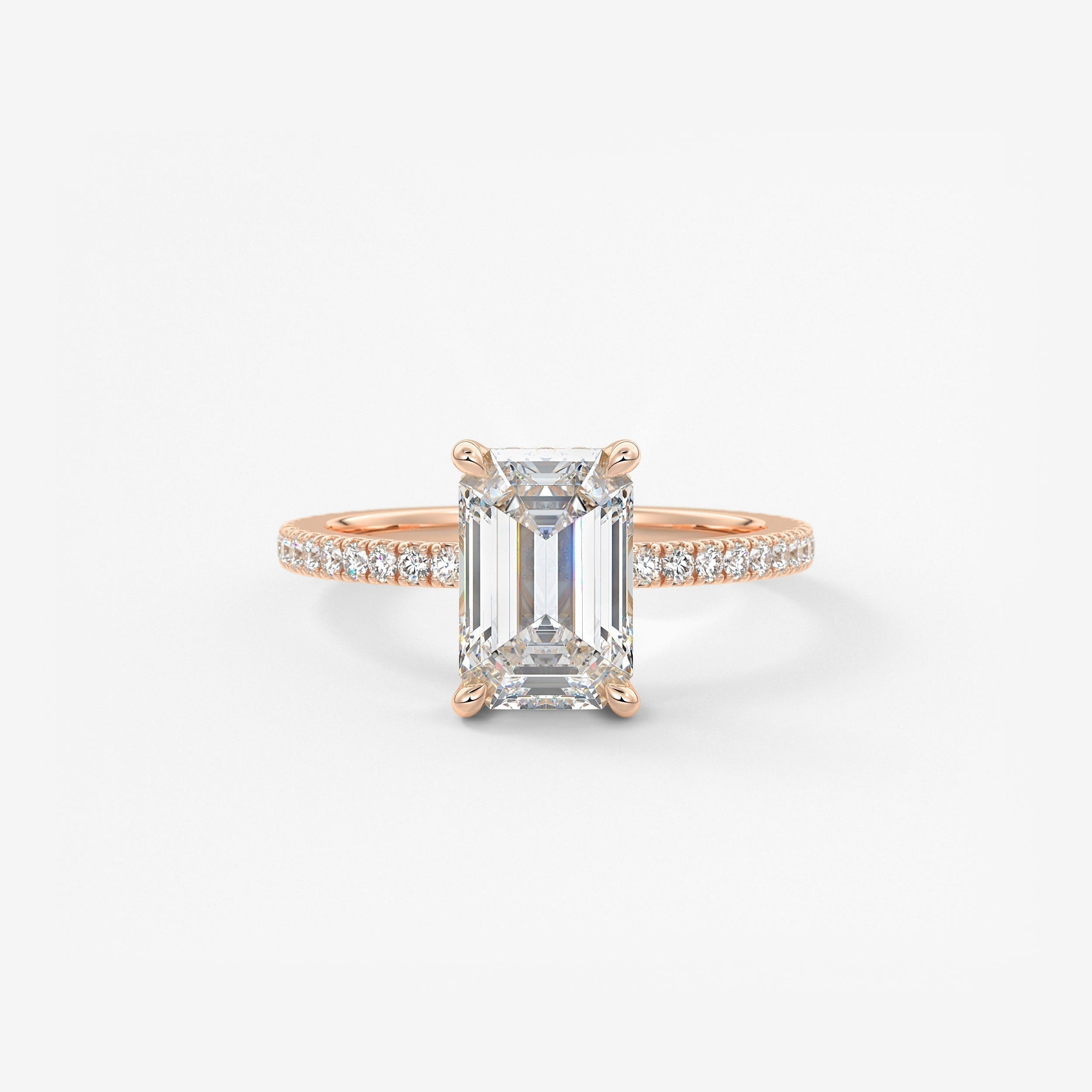 Emerald Hidden Halo Pave Lab Grown Diamond Engagement Ring