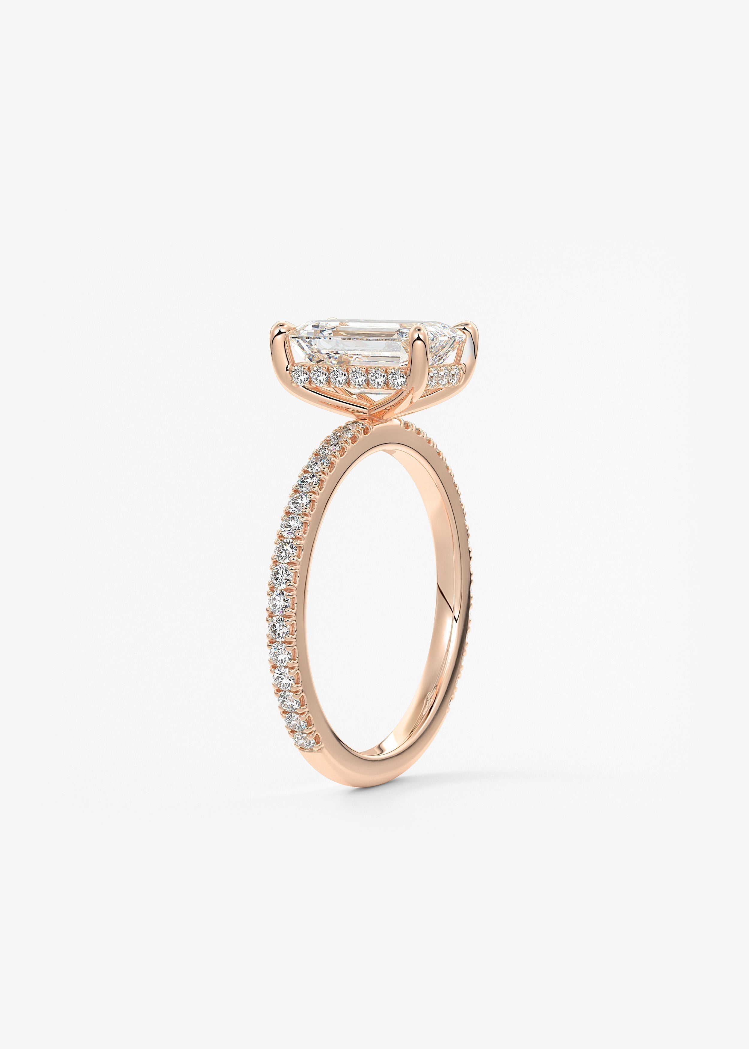 Emerald Hidden Halo Pave Lab Grown Diamond Engagement Ring