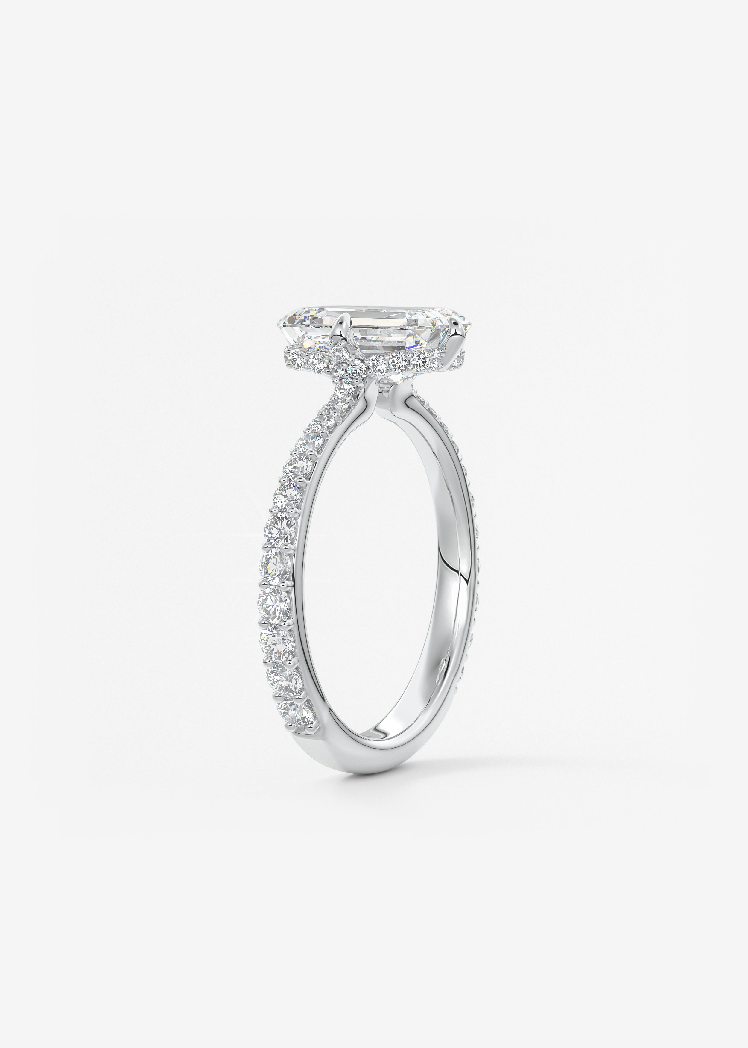 Emerald Hidden Halo Pave Lab Grown Diamond Engagement Ring