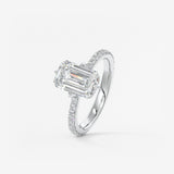 Emerald Hidden Halo Pave Lab Grown Diamond Engagement Ring