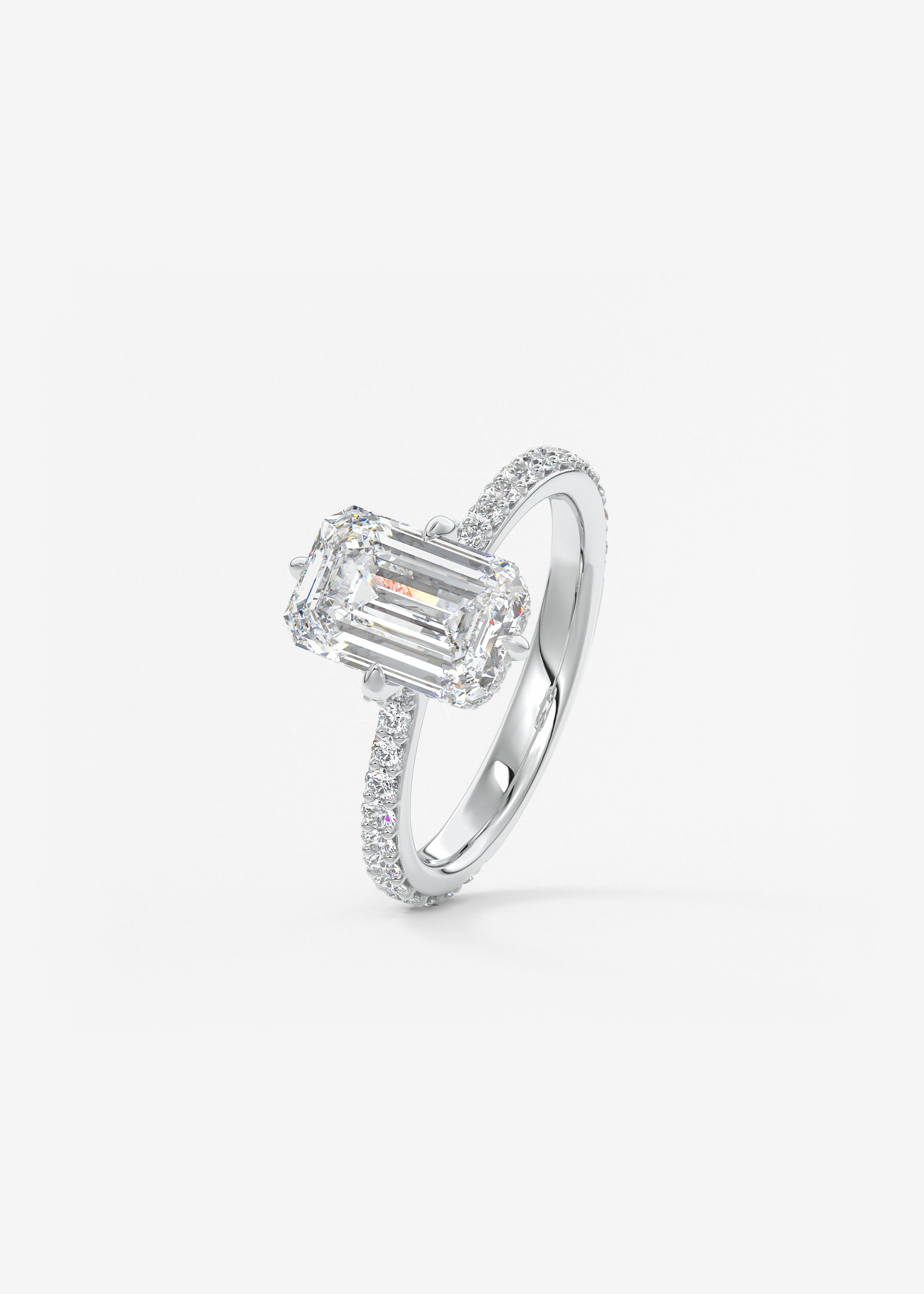 Emerald Hidden Halo Pave Lab Grown Diamond Engagement Ring
