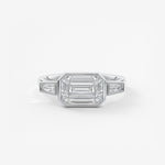 Emerald East West Three Stone Bezel Lab Grown Diamond Engagement Ring