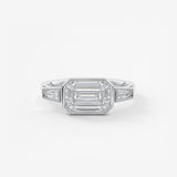 Emerald East West Three Stone Bezel Lab Grown Diamond Engagement Ring