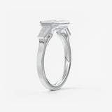 Emerald East West Three Stone Bezel Lab Grown Diamond Engagement Ring
