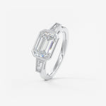 Emerald East West Three Stone Bezel Lab Grown Diamond Engagement Ring