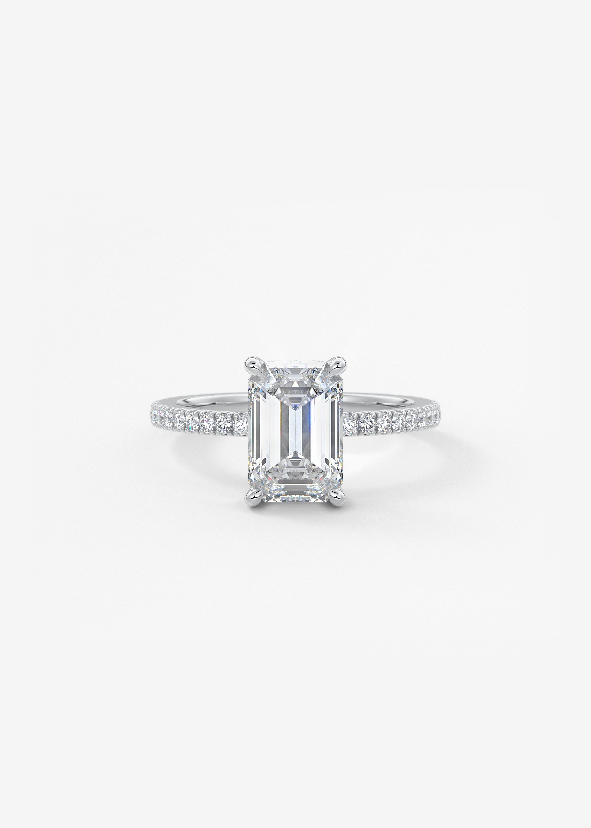 Emerald Hidden Halo Pave Lab Grown Diamond Engagement Ring
