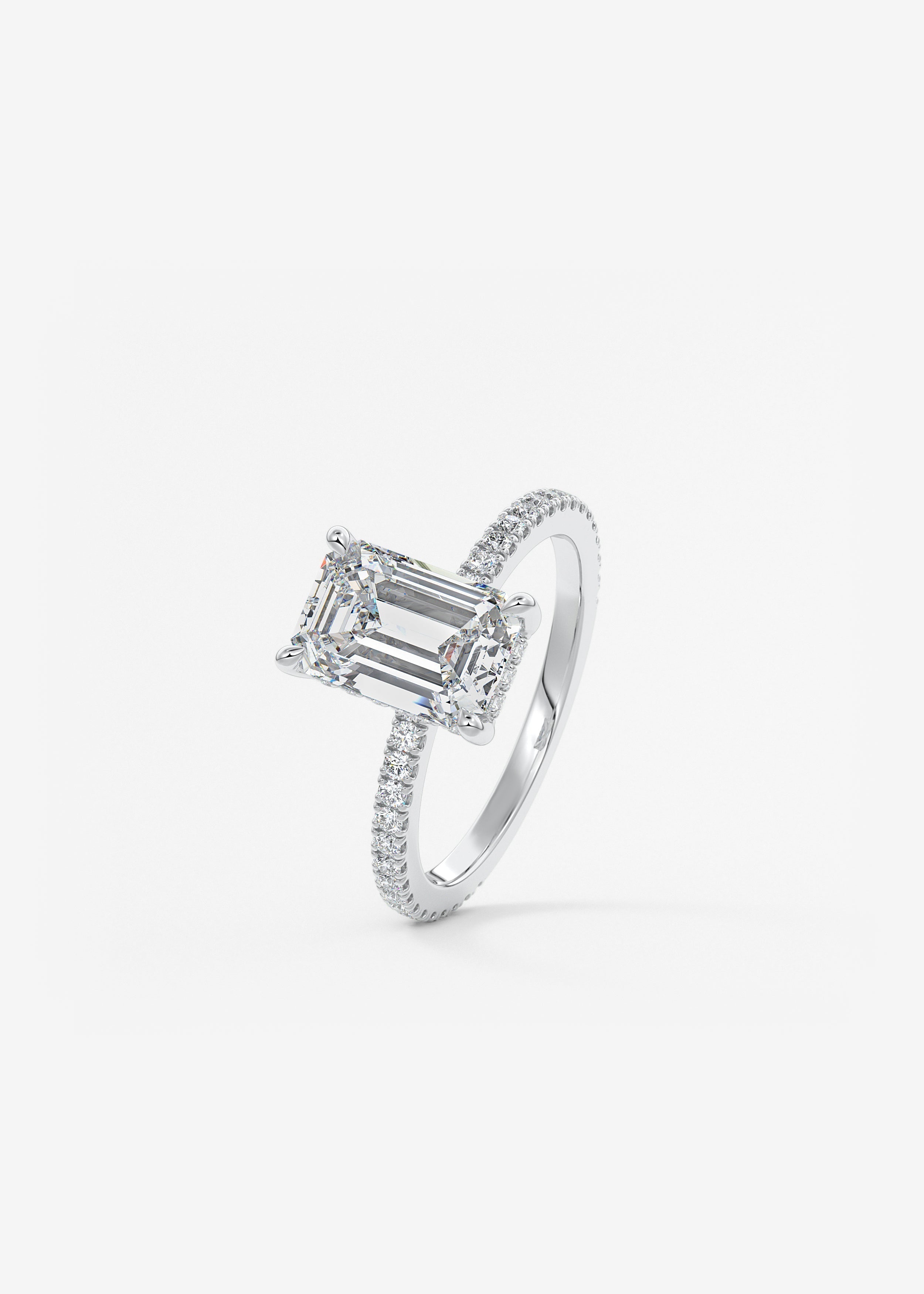 Emerald Hidden Halo Pave Lab Grown Diamond Engagement Ring