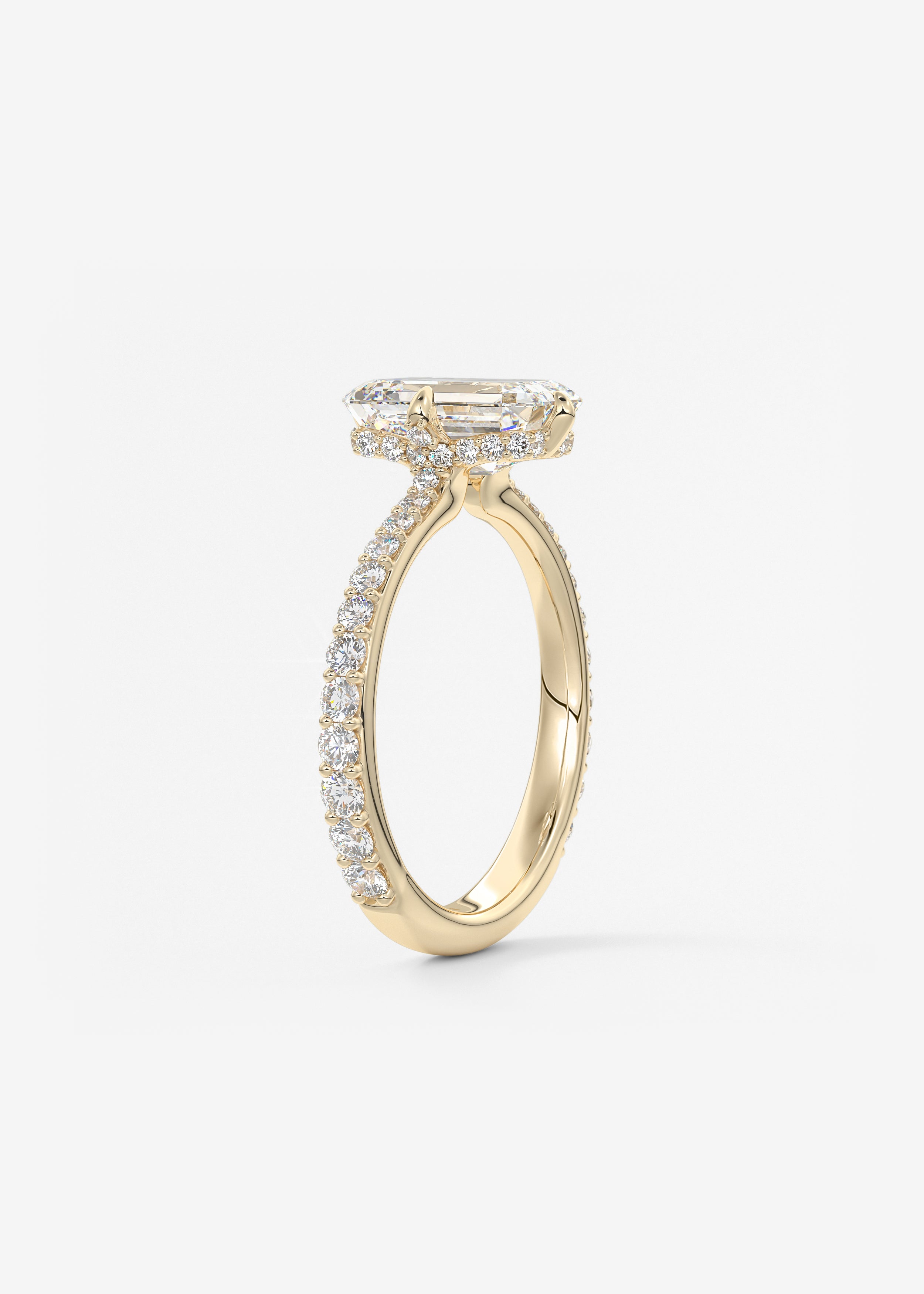 Emerald Hidden Halo Pave Lab Grown Diamond Engagement Ring