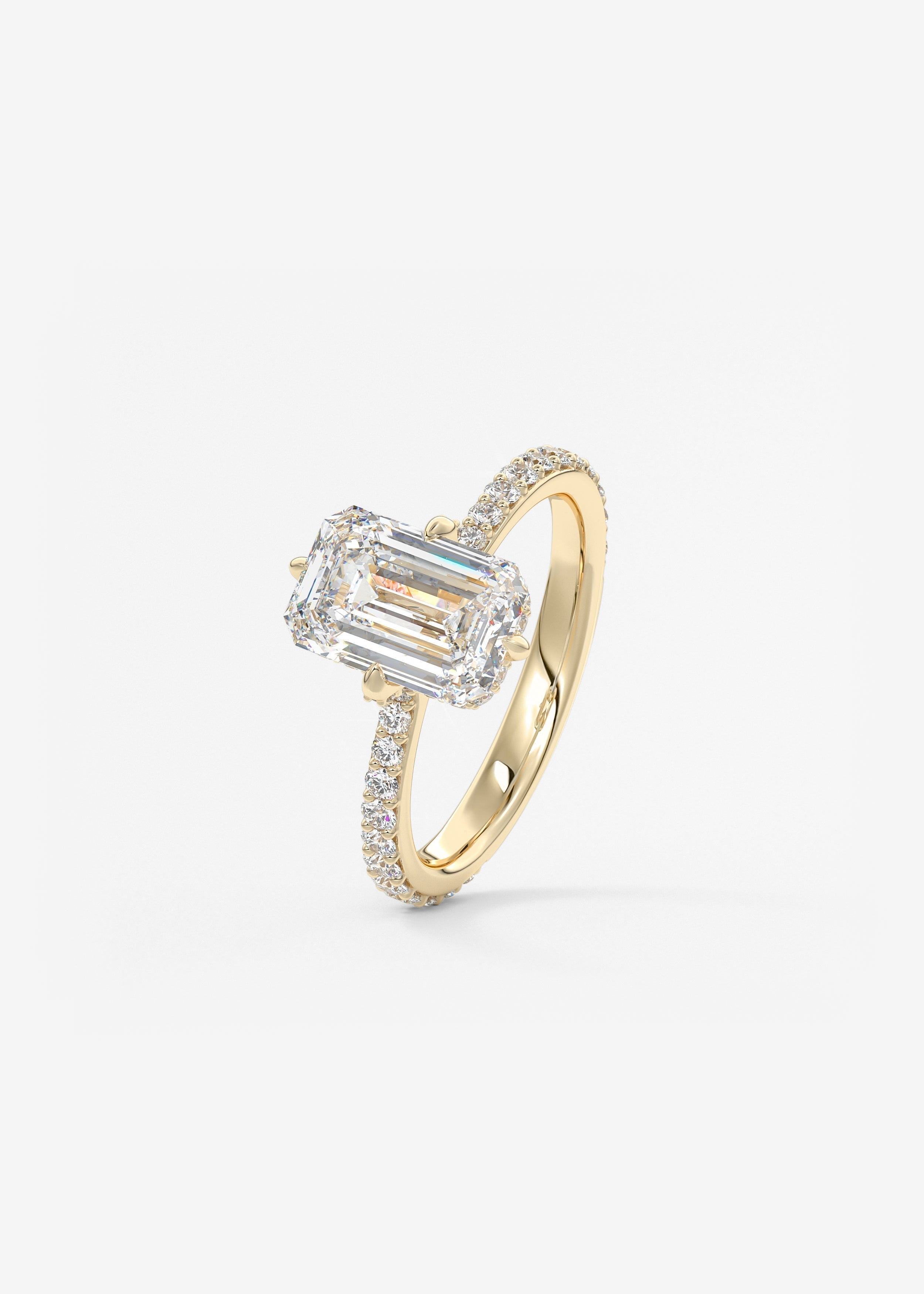 Emerald Hidden Halo Pave Lab Grown Diamond Engagement Ring