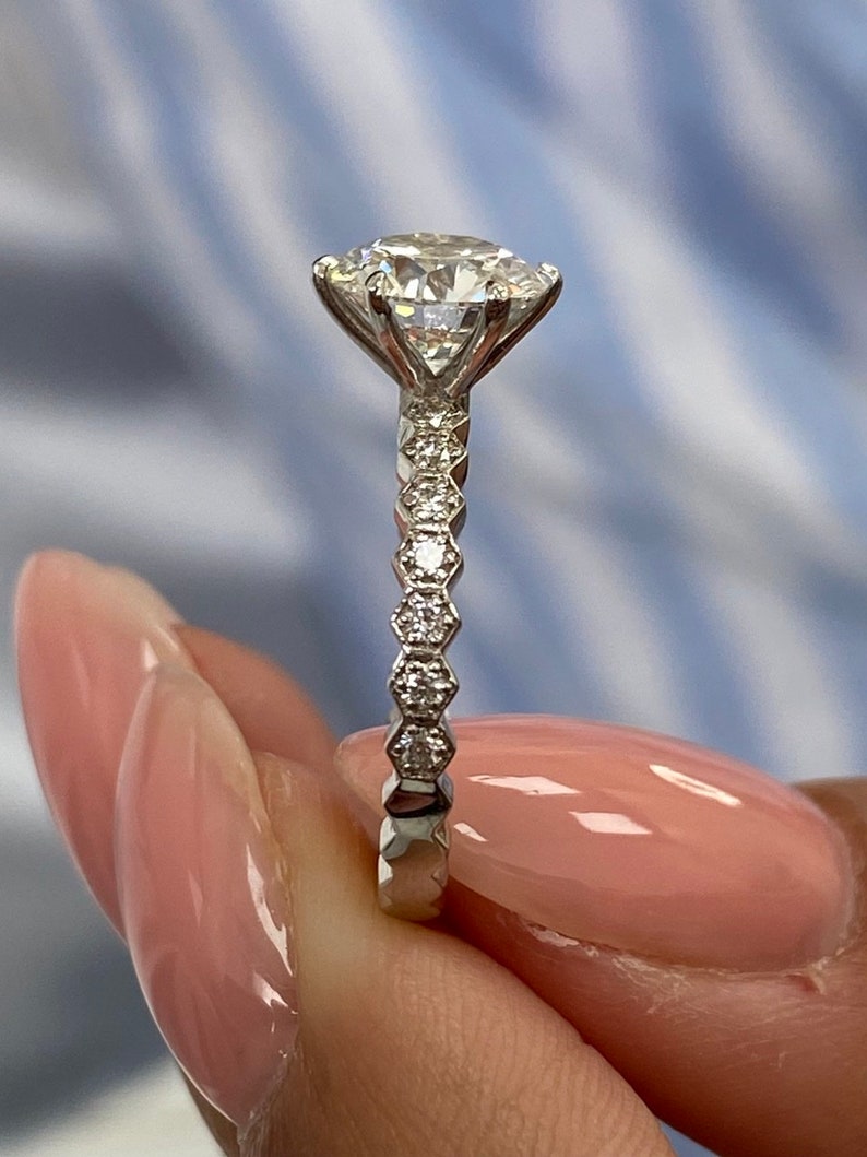 Classic 1.50 CT Round Moissanite Engagement Ring with Pave Design 6