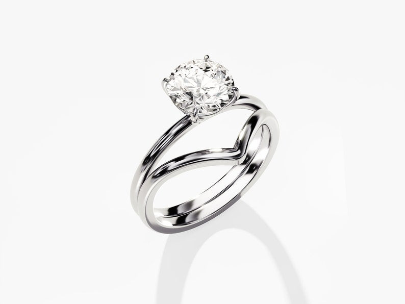 1.50 CT Round Cut Moissanite Solitaire Bridal Ring Set with Round Plain Curved Wedding Bands 8