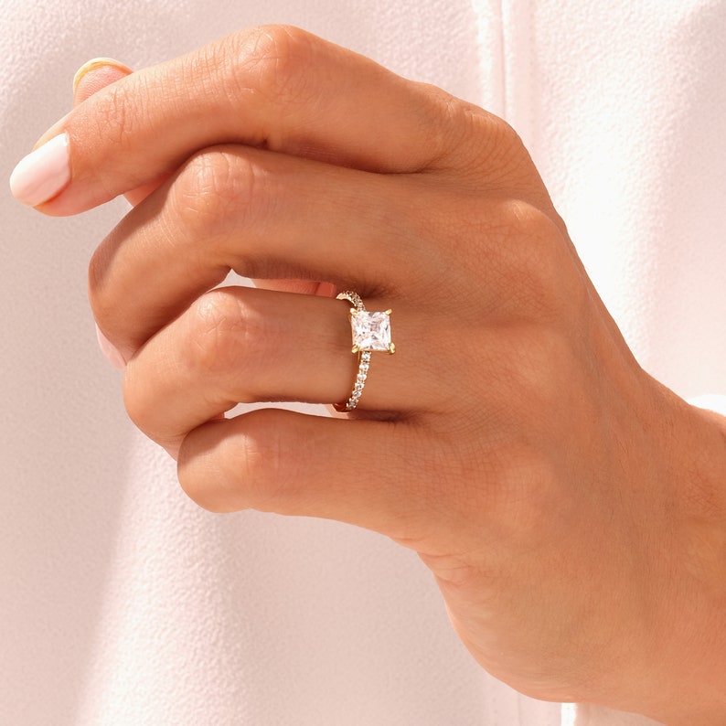Stunning 1.0-20 CT Princess Moissanite Engagement Ring with Pave Design 7