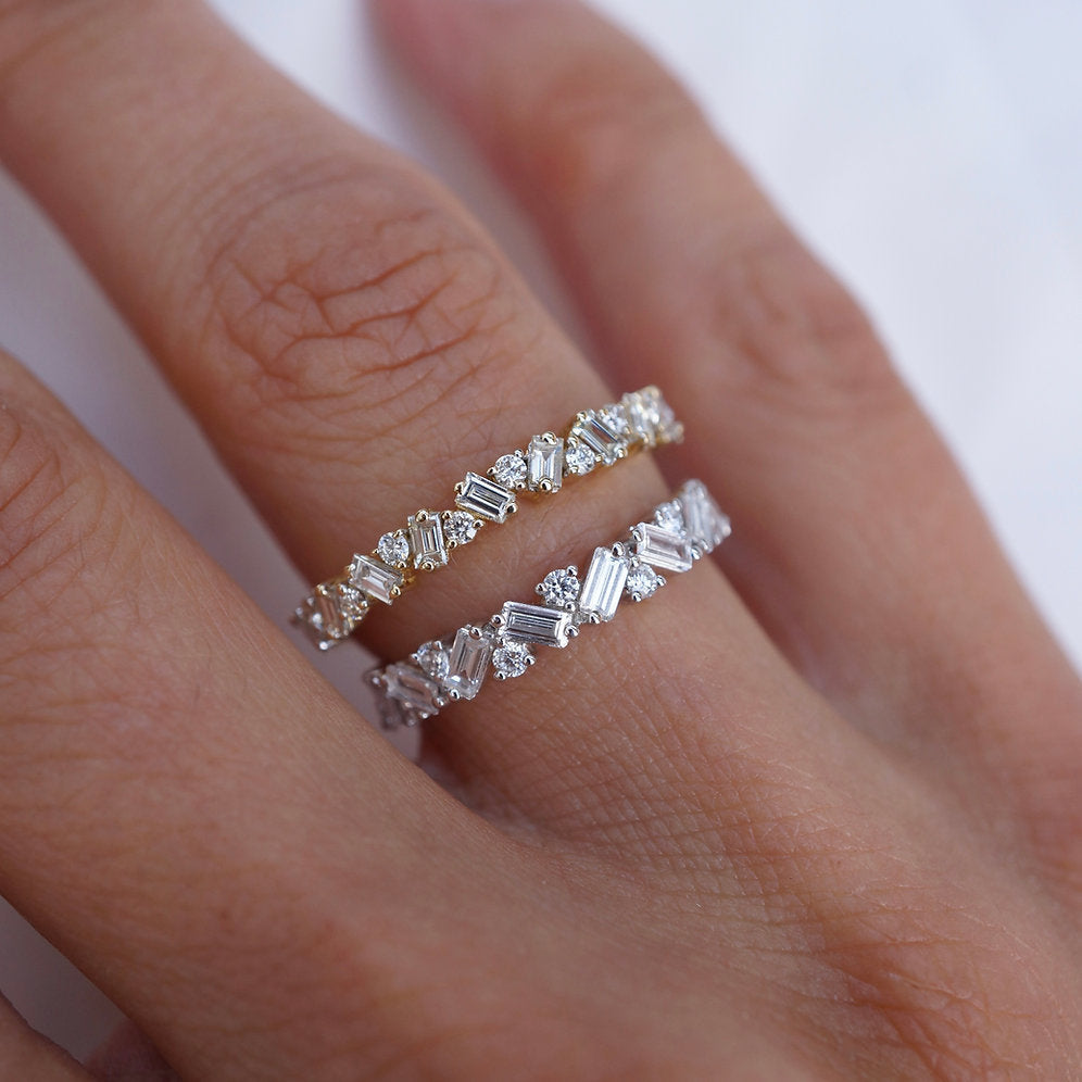 Stunning 0.4 TCW Baguette & Round Moissanite Stones in Alternate Wedding Bands 6