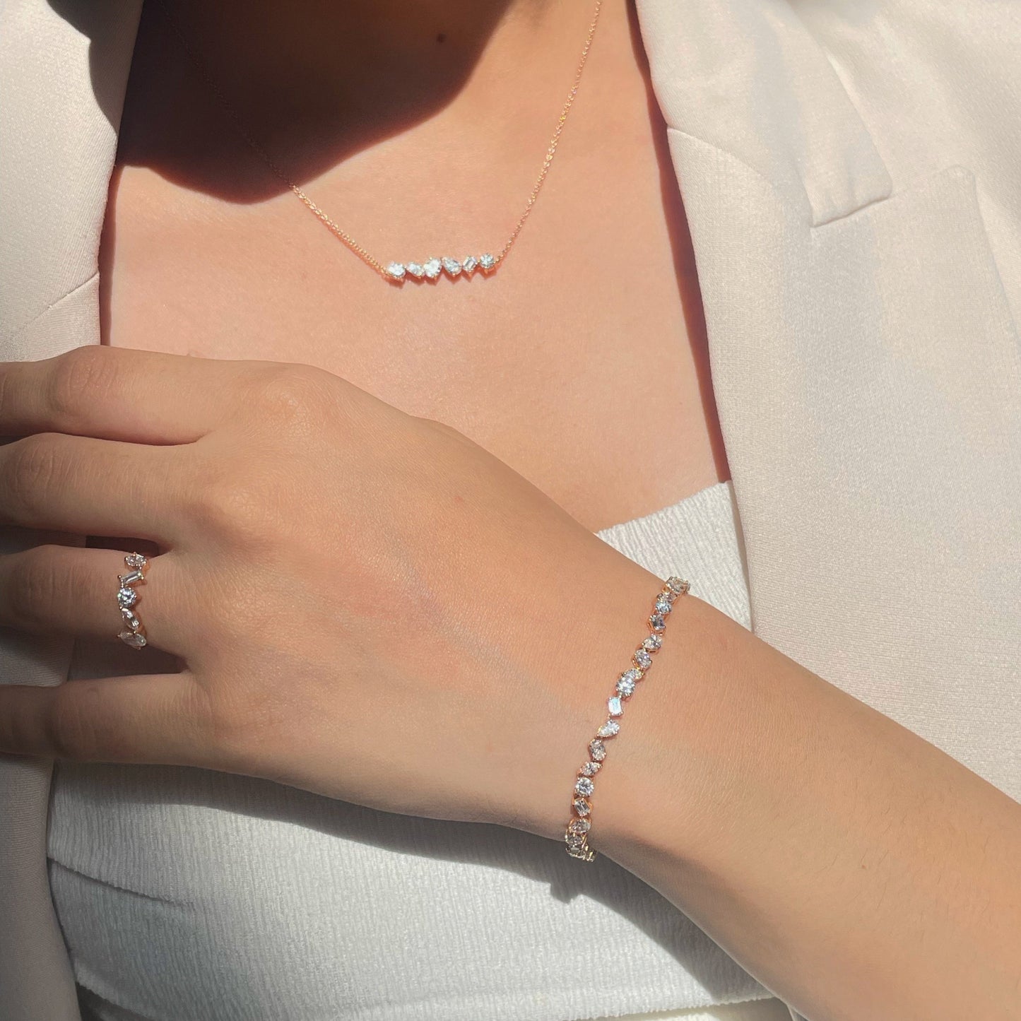 1.50 TCW Round, Emerald, Pear, Cushion & Oval Moissanite Diamond Multi Stone Necklace in Solid Gold 10