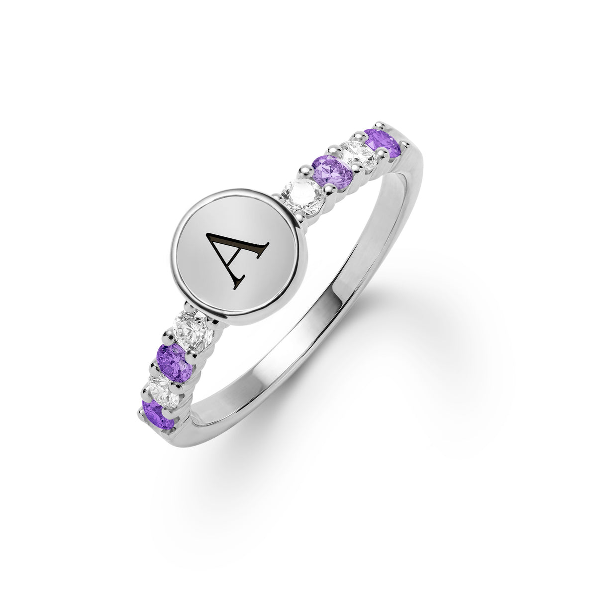 0.48 TCW Round Amethyst Lab Made Diamond- February Birthstone Ring 6