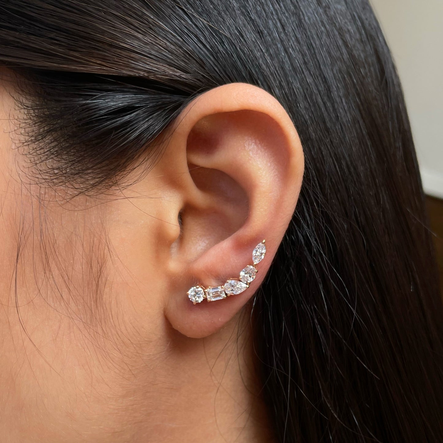 2.0 TCW Round, Marquise, Oval, Pear & Baguette Cut Moissanite Cuff Earrings in Gold 2