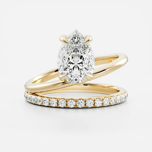 Stunning 1.5-2.5 CT Pear Moissanite Engagement Ring with Solitaire & Double Band Design