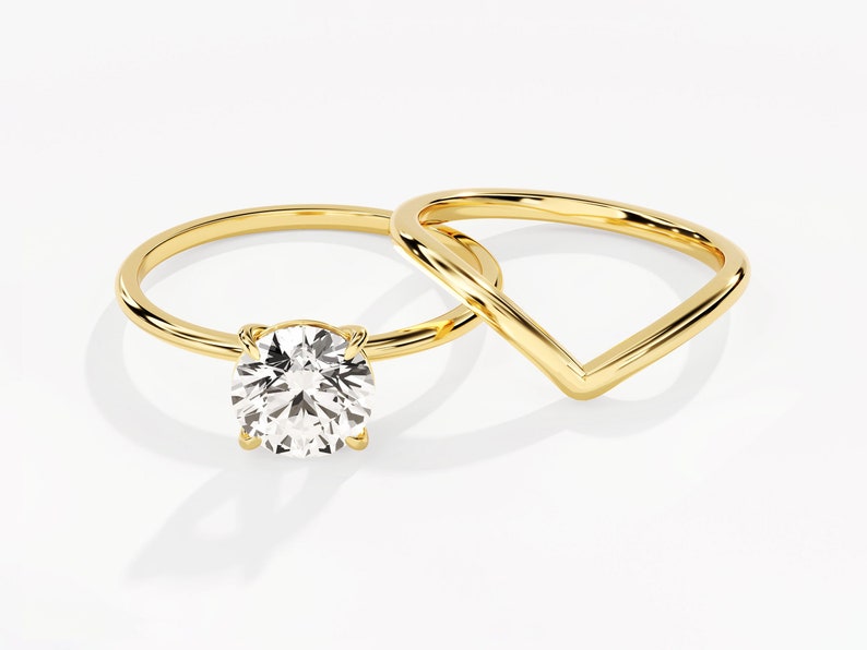 1.50 CT Round Cut Moissanite Solitaire Bridal Ring Set with Round Plain Curved Wedding Bands 1