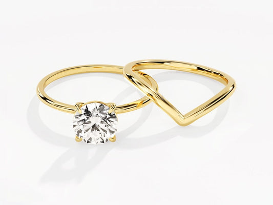 1.50 CT Round Cut Moissanite Solitaire Bridal Ring Set with Round Plain Curved Wedding Bands 1