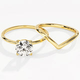 1.50 CT Round Cut Moissanite Bridal Ring Set with Plain Wedding Bands 1