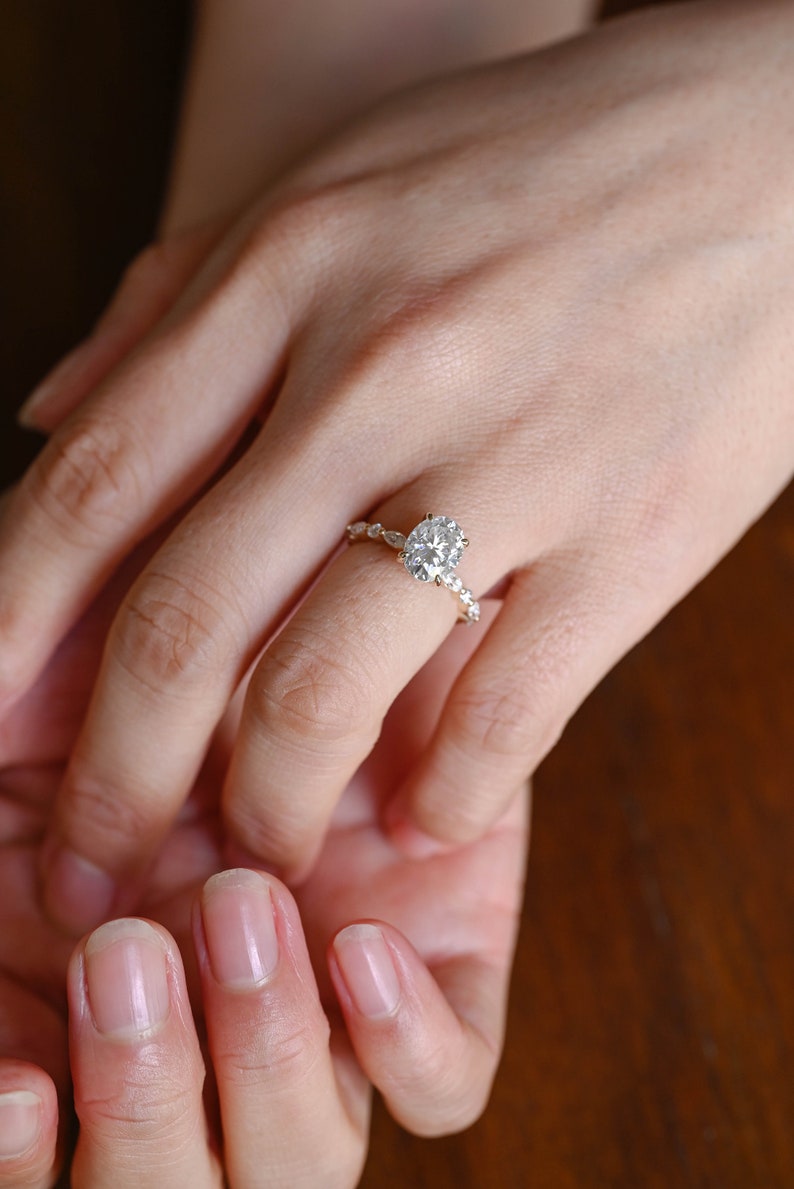 Stunning 1.0 - 2.0 CT Oval Moissanite Engagement Ring with Pave & Hidden Halo Design 4
