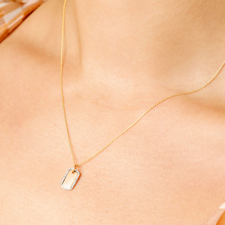 0.10 CT Round Moissanite Diamond Dog Tag Pendant Necklace in Solid Gold 4