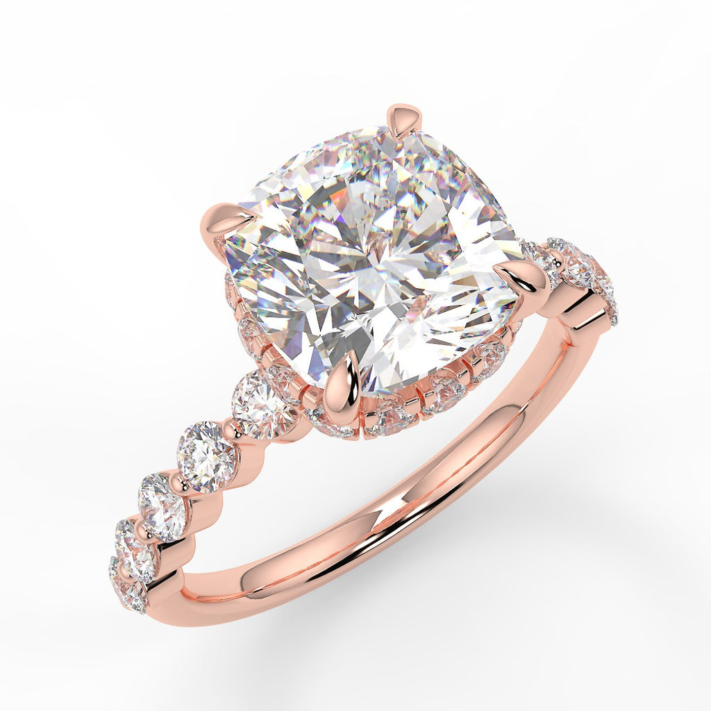Stunning 1.0 CT Cushion Moissanite Engagement Ring with Hidden Halo & Pave Design 8