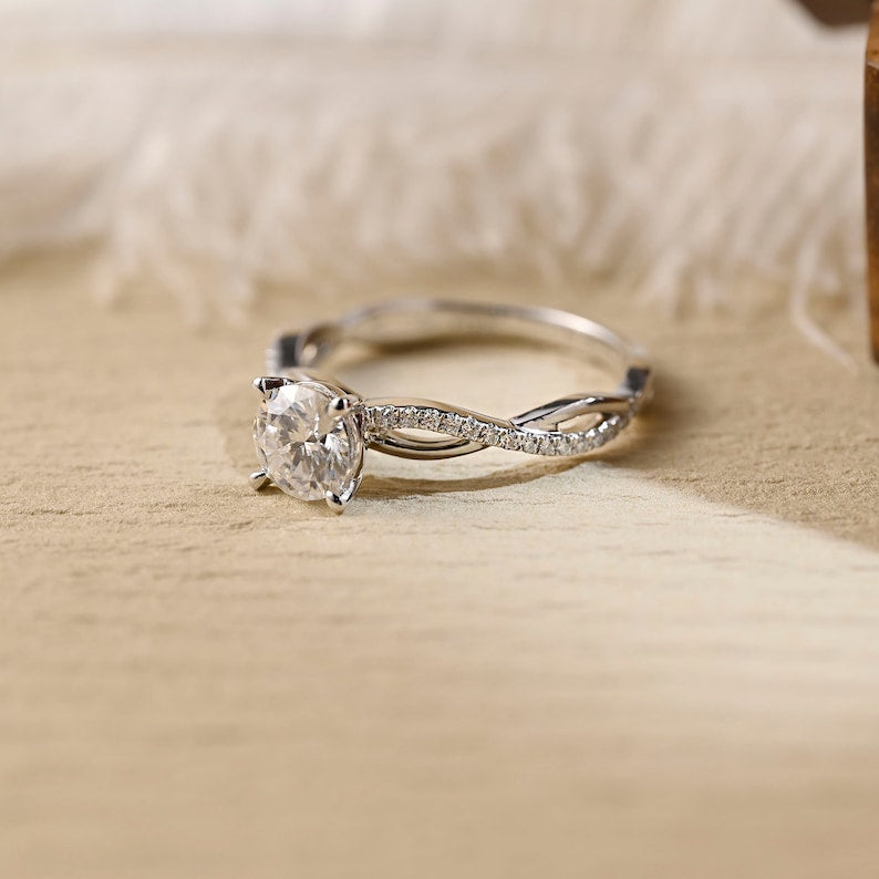 Stunning 2.0 CT Round Moissanite Engagement Ring with Twisted Pave Design 4