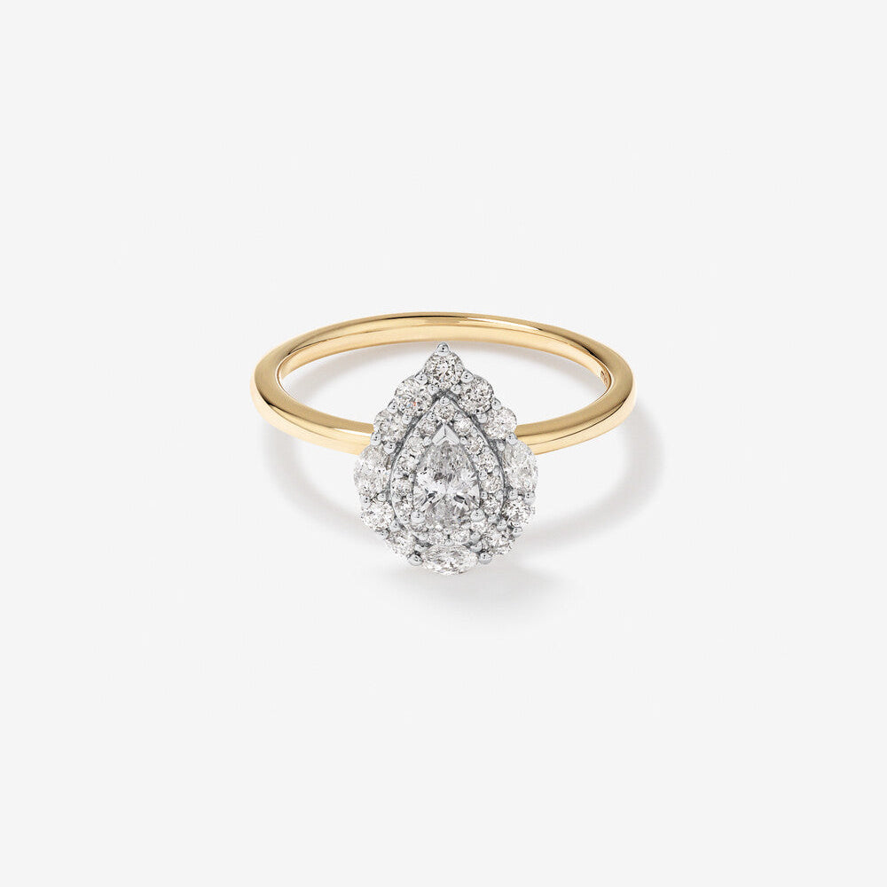Stunning 0.8 TCW Pear Moissanite Engagement Ring In Cluster Design 1