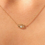 0.05 CT Round Moissanite Diamond Evil Eye Pendant Necklace in Solid Gold 4