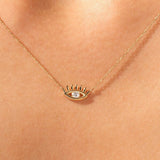 0.05 CT Round Moissanite Diamond Evil Eye Pendant Necklace in Solid Gold 4